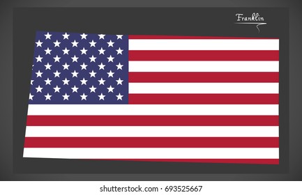 Franklin county map of Alabama USA with American national flag illustration