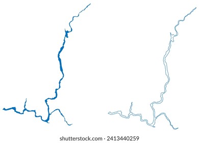 Franklin D. Mapa del lago Roosevelt (Estados Unidos de América, estado de Washington), ilustración vectorial, esbozo del mapa de la presa del embalse Grand Coulee