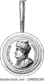 The Franklin Medallion Franklin was a celebrity in Paris even before his arrival in 1777 and medallions from the faience pottery at Chaumont vintage line drawing or engraving illustration svg