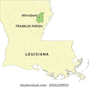 Franklin Parish and town of Winnsboro location on Louisiana state map