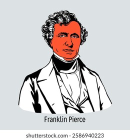 Franklin Pierce was an American statesman, politician and military leader, the 14th President of the United States, a supporter of the South and slavery. Hand-drawn vector illustration