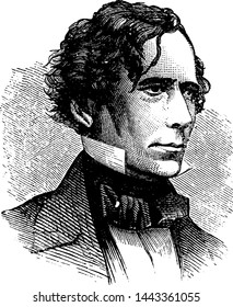 Franklin Pierce, vintage engraved illustration