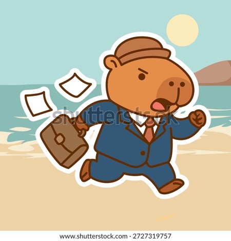 Frantic Capybara Executive Rushing on the Beach