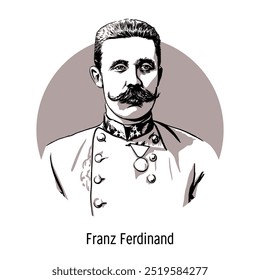 Franz Ferdinand Karl Ludwig Joseph von Austria-Este, arquiduque da Áustria, desde 1896 herdeiro do trono da Áustria-Hungria. Ilustração de vetor desenhada à mão