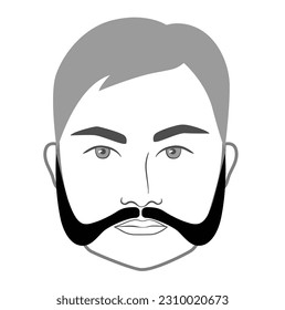 Franz Josef Beard style men in face illustration Facial hair mustache. Vector grey black portrait male Fashion template flat barber collection. Stylish hairstyle isolated outline on white background.