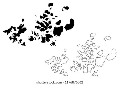 Franz Josef Land (archipelago of Russia, Franz Joseph Land or Francis Joseph's Land) map vector illustration, scribble sketch Prince George , Wilczek , Graham Bell Island and Alexandra Land map