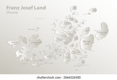 Franz Josef Land map, administrative division, separates regions and names individual, card paper 3D natural vector
