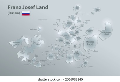Franz Josef Land map administrative division separates regions and names, design glass card 3D vector
