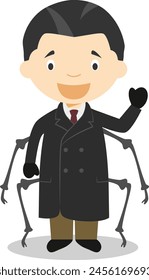 Franz Kafka cartoon character. Vector Illustration. Kids History Collection.