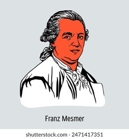 Franz Mesmer was a German physician and healer, the creator of the doctrine of "animal magnetism". Hand-drawn vector illustration