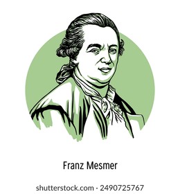 Franz Mesmer was a German physician and healer, the creator of the doctrine of "animal magnetism". Hand-drawn vector illustration