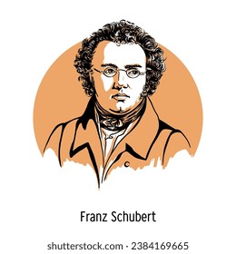 Franz Schubert was an Austrian composer, one of the founders of Romanticism in music. Hand drawn vector illustration.