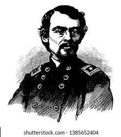 Franz Sigel, 1824-1902, he was a German military officer, revolutionist, immigrant to the United States, politician, and union major general in the American civil war, vintage line drawing