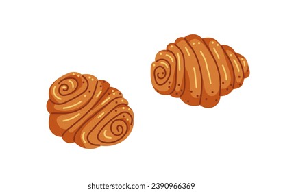 Franzbroetchen german traditional sweet pastry or dessert from hamburg with cinnamon.Vector illustration in cartoon style isolated on white background