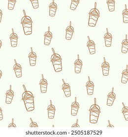 frappe coffee blended cafe beverage drink in cup line art outline for cafe seamless pattern background