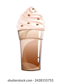 Frappe coffee Frappuccino. National frappe day. Vector illustration of coffee drink decorated with whipped cream.