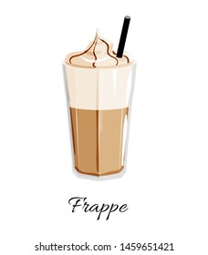 Frappe coffee in a glass with cream. Vector illustration