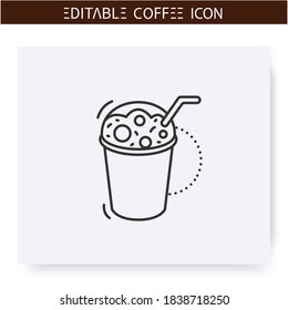 Frappe coffee line icon.Type of coffee drink. Iced drink with water, sugar, and milk. Coffeehouse menu. Different caffeine drinks receipts concept. Isolated vector illustration. Editable stroke svg