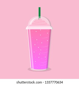 Frappe coffee plastic cups to go in strawberry Vector Icon