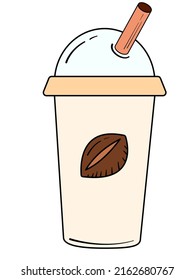 Frappe glass, with a printed coffee bean, with a bubble lid, on a white background