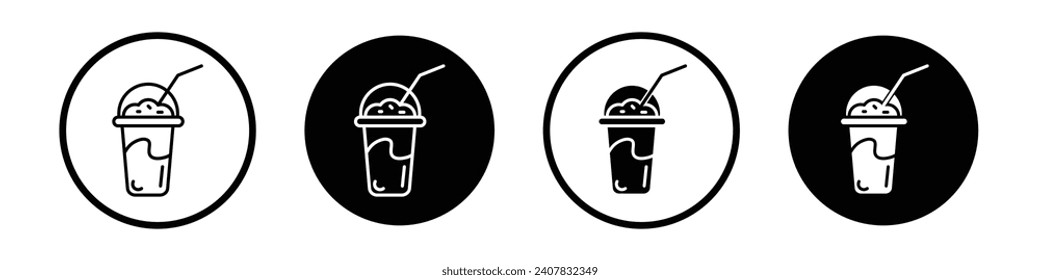 Frappe icon set. chocolate milkshake cup vector symbol. coffee slush sign in black filled and outlined style.