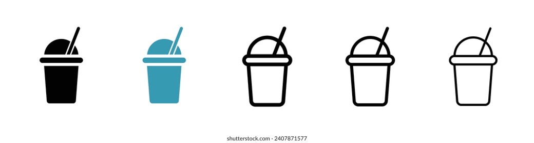 Frappe vector illustration set. Chocolate milkshake cup icon. Coffee slush symbol for UI designs.