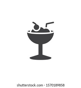 Frappe with whipped cream vector icon. filled flat sign for mobile concept and web design. Milkshake glass glyph icon. Symbol, logo illustration. Vector graphics