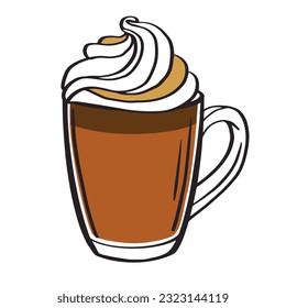 Frappuccino. Coffee with cream glass doodle vector illustration. Beverage  in a glass cup. Isolated design element for menu, sticker, web banner or print.