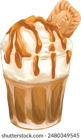 Frappuccino Kaffee Milch Vanille Schaum Cafe Getränk Menü Illustration