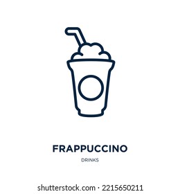 Frappuccino Ikone aus der Getränkesammlung. Dünner linearer Duppuccino, Getränk, Kaffeekontursymbol einzeln auf weißem Hintergrund. Linienvektorfrappuccino-Zeichen, Symbol für Web und Mobile