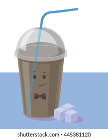 Frappuccino in takeaway cup. Vector character. 