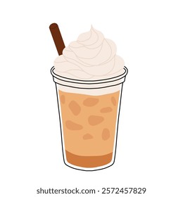 Frappuccino vector illustration. Coffee smoothie with cream and syrup. Delicious drinks.