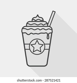 frappucino flat icon with long shadow, line icon