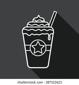 frappucino flat icon with long shadow, line icon