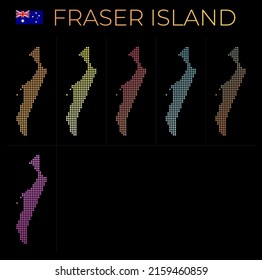 Fraser Island dotted map set. Map of Fraser in dotted style. Borders of the island filled with beautiful smooth gradient circles. Neat vector illustration.