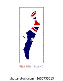 Fraser Island Logo. Map of Fraser Island with name and flag. Awesome vector illustration.