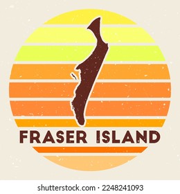 Fraser Island logo. Sign with the map and colored stripes, vector illustration. Can be used as insignia, logotype, label, sticker, or badge of Fraser Island.