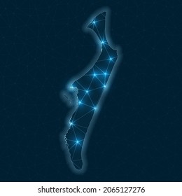 Fraser Island network map. Abstract geometric map of the island. Digital connections and telecommunication design. Glowing internet network. Stylish vector illustration.