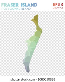 Fraser Island polygonal map in a mosaic style, featuring a modern low poly design. Ideal for infographics or presentations.