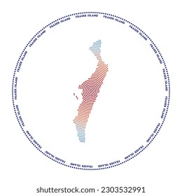 Fraser Island round logo. Digital style shape of Fraser Island in a dotted circle with the name. Tech icon with gradient dots. Neat vector illustration.