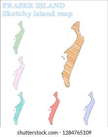 Fraser Island sketchy island map. Nice hand-drawn island. Optimal childish style Fraser Island vector illustration.