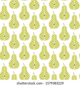 Frash pears modern beauty doodle seamless pattern. Hand drawn overlapping backdrop. Vector cartoon illustration design. Can be used for wallpaper, pattern fills, web page background, surface textures