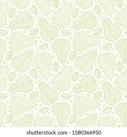 Frash pears modern beauty doodle seamless pattern. Hand drawn overlapping backdrop. Сartoon illustration design. Can be used for wallpaper, pattern fills, web page background, surface textures