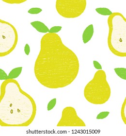Frash pears modern beauty seamless pattern, Hand drawn overlapping backdrop. Vector cartoon illustration design. Seamless pattern with pear fruits collection. Decorative illustration,print