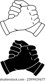 Fraternal or Friendly Handshake icons. Black and White Handshake Icons. Hand Gesture. Vector illustration