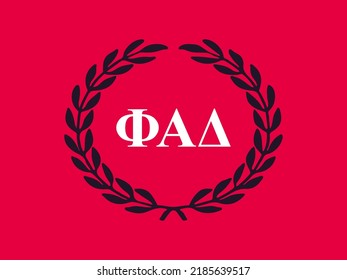 Fraternal organization in university Phi Alpha Delta, translation from Greek. Men club, association. Letter Fraternity Style.