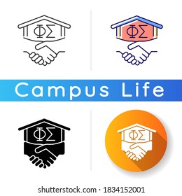 Fraternity Icon. Fraternal Organization In University. Men Club, Association. College Fraternities. Student Activities. Linear Black And RGB Color Styles. Isolated Vector Illustrations