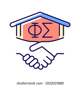 Fraternity RGB color icon. Fraternal organization in university. Men club, association. College fraternities. Friendship and support. Student activities. Isolated vector illustration