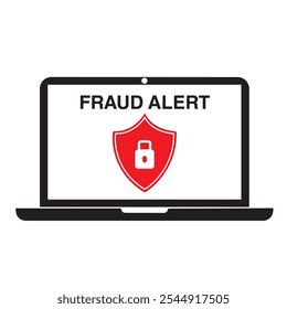 Banner de alerta de fraude na tela de um laptop em um fundo branco