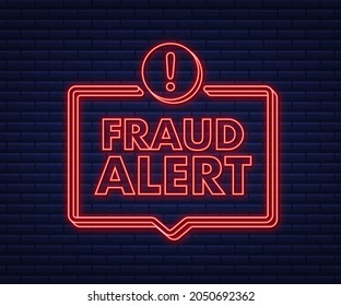 Fraud alert. Neon icon. Security Audit, Virus Scanning, Cleaning, Eliminating Malware, Ransomware Vector stock illustration.